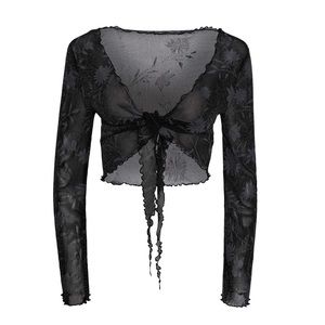 Tiger Mist Tie Front Floral Crop Top - Size Small